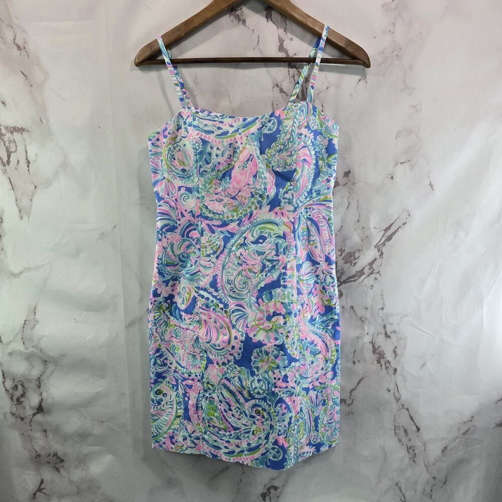 Lilly Pulitzer Dress Womens 2 Blue Pink Shelli Mini Knot Twist Multi Dream Team